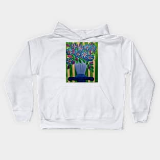 Some abstract mixed flowers in a tall glass vase on a Pedestal Kids Hoodie